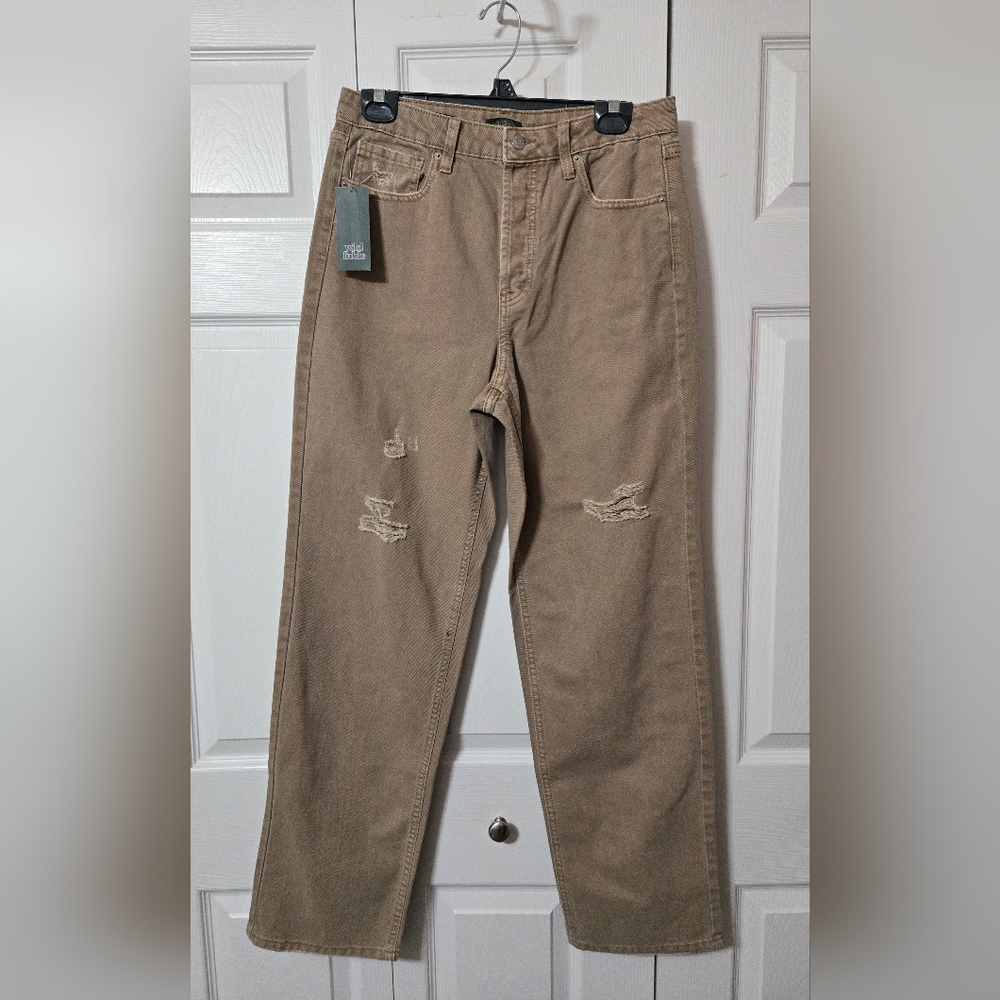 Light Brown Wash Distressed Denim Jeans, High Rise, Straight, Size 8, New W/Tags